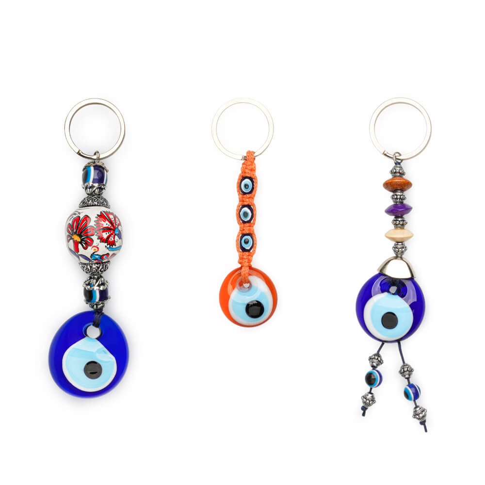Colourful Evil Eye Bead Keychain Set