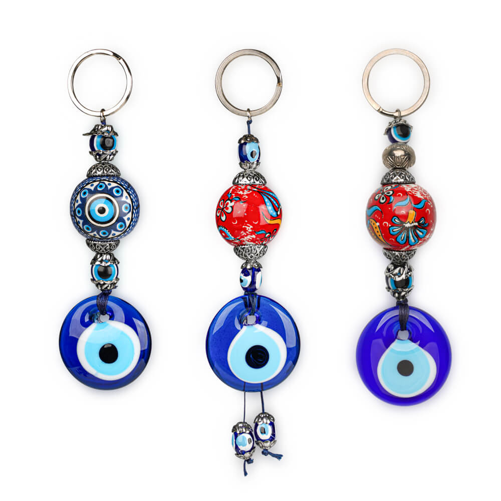 Ceramic Bulk Evil Eye Bead Keychain Set