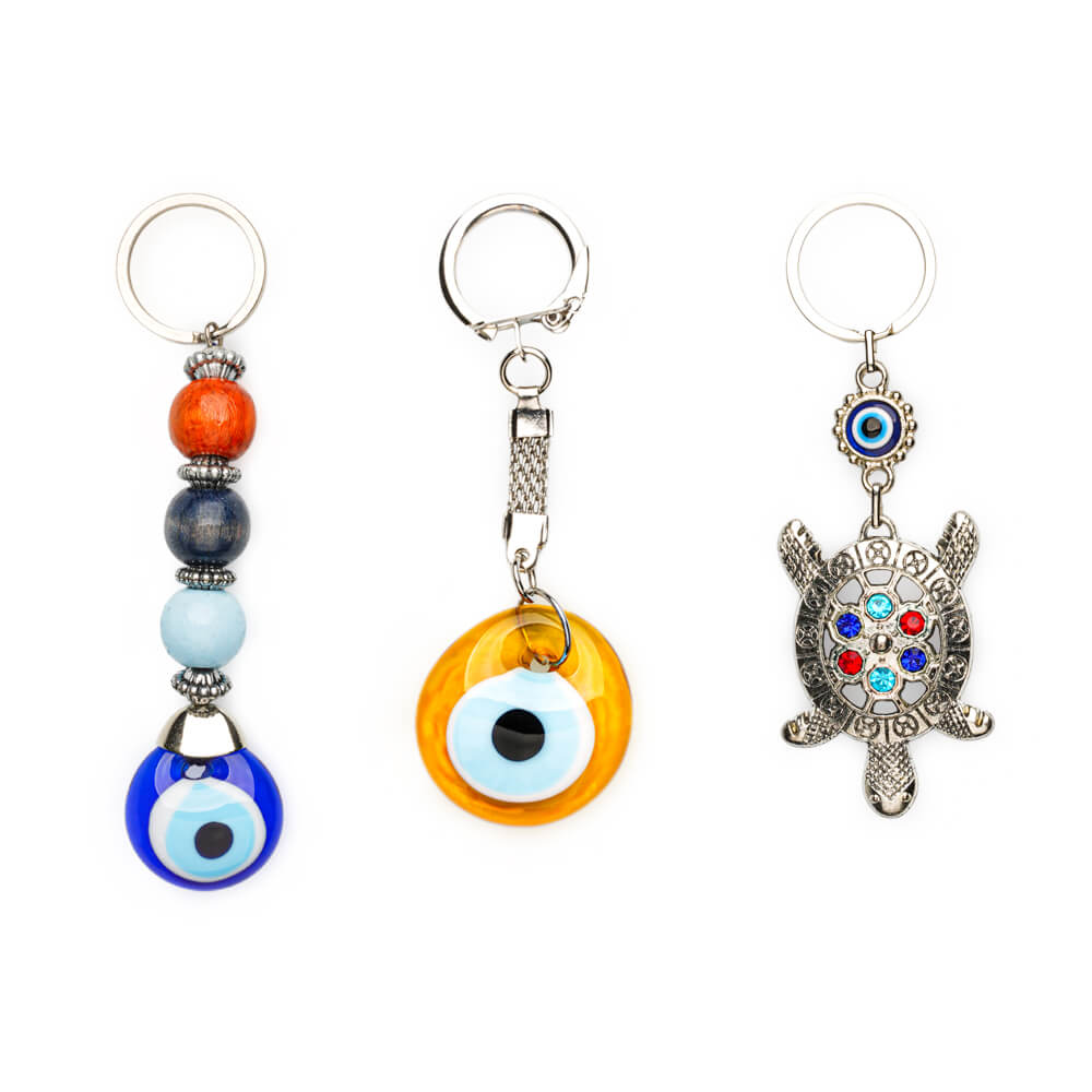 Beaded Turtle and Evil Eye Bead Keychain Set