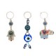 Elephant, Hamsa and Circle Designed Blue Bead Keychain Set