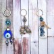 Owl, Evil Eye Bead and Glass Bottle Keychain Set