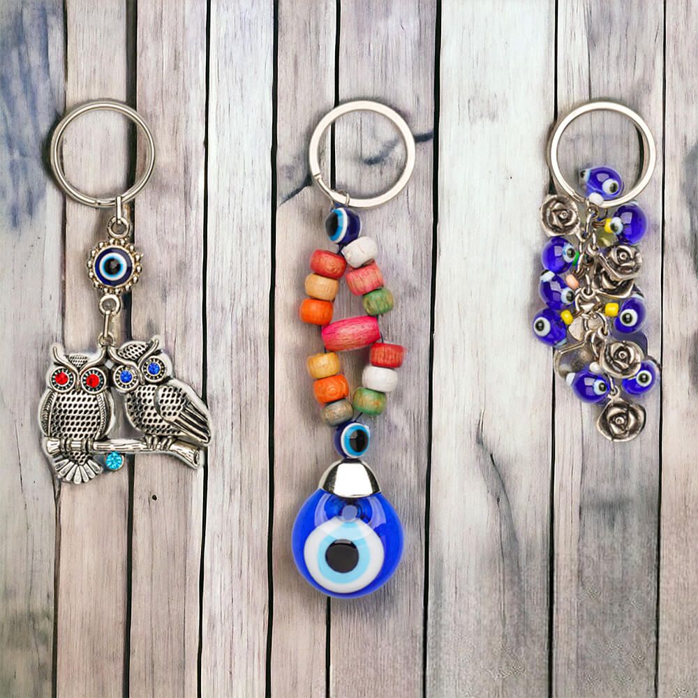 Owl, Bead and Wood Keychain Set