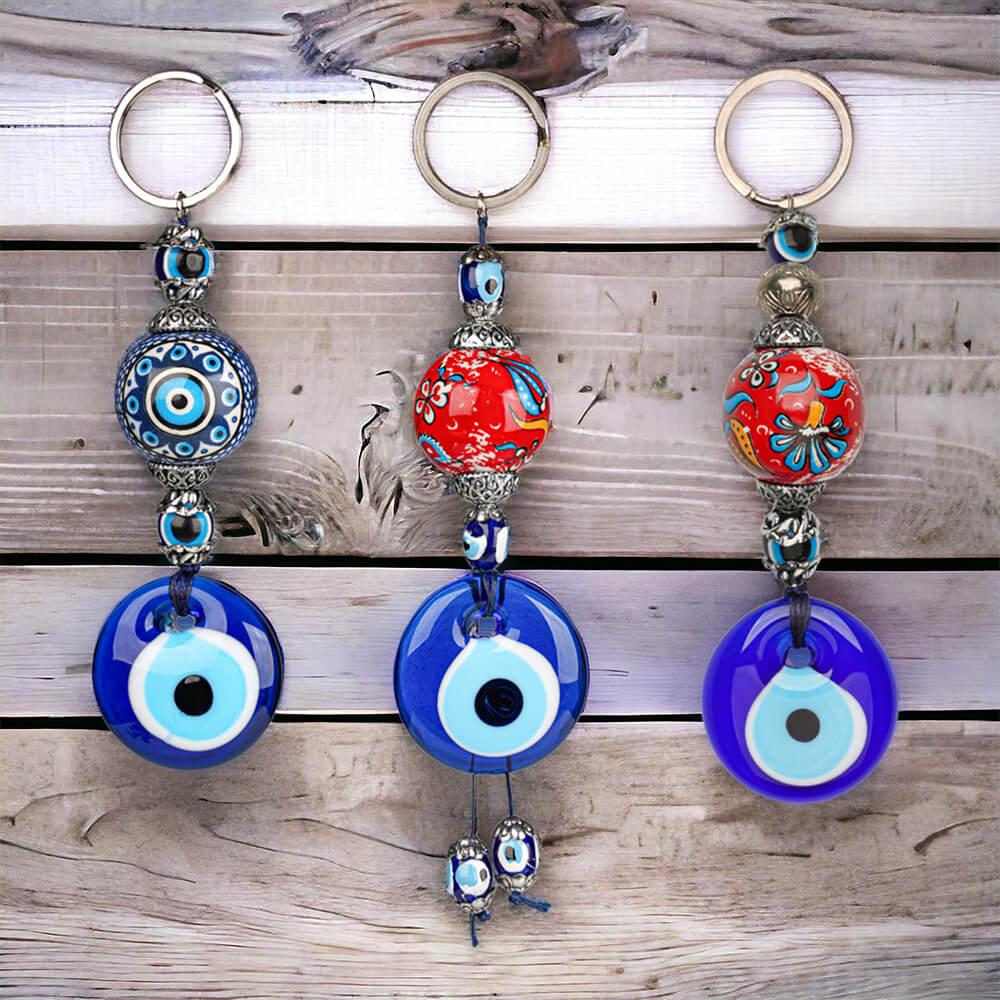 Ceramic Bulk Evil Eye Bead Keychain Set