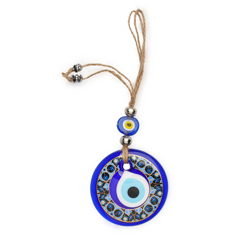 Flower Patterned Blue Evil Eye Bead Wall Ornament